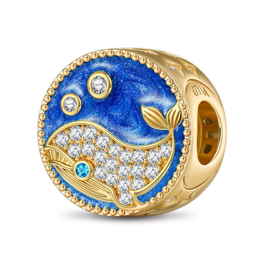 gona- Graceful Whale Tarnish-resistant Silver Charms With Enamel In 14K Gold Plated