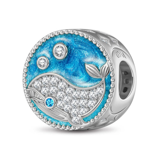 gona- Graceful Whale Tarnish-resistant Silver Charms With Enamel In White Gold Plated