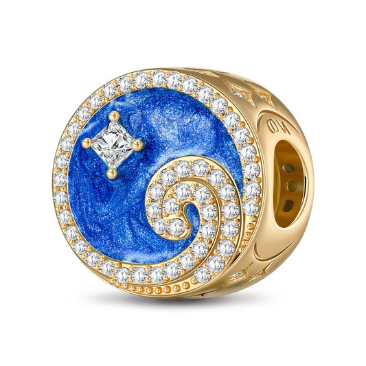 gona- Roaring Waves Tarnish-resistant Silver Charms With Enamel In 14K Gold Plated