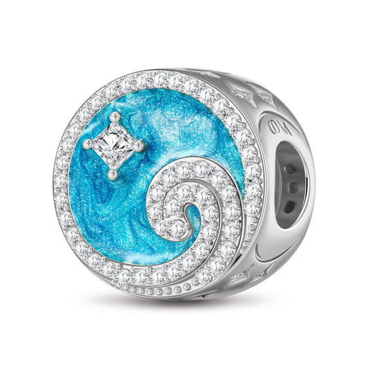 gona- Roaring Waves Tarnish-resistant Silver Charms With Enamel In White Gold Plated