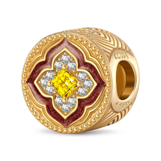 gona- Radiant Flower Tarnish-resistant Silver Charms With Enamel In 14K Gold Plated