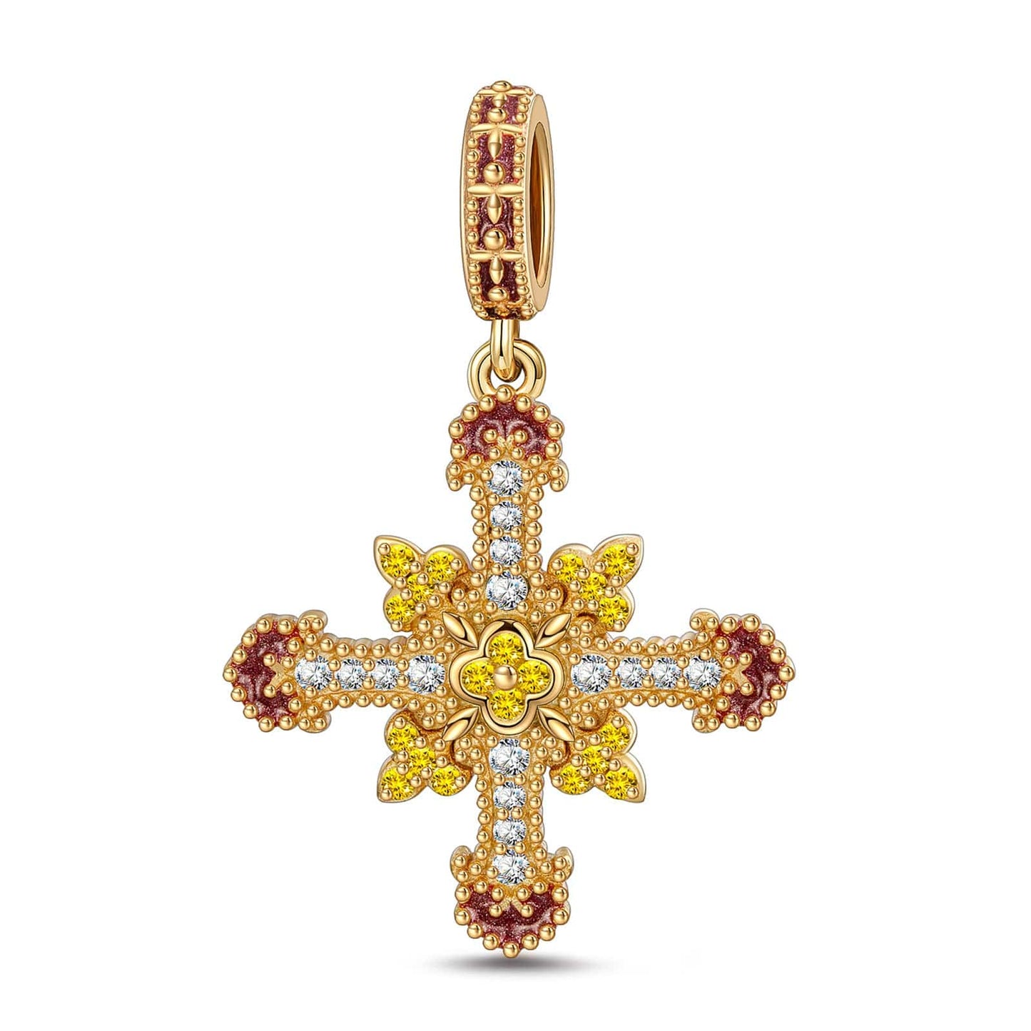 Sacred Cross Tarnish-resistant Silver Charms With Enamel In 14K Gold Plated
