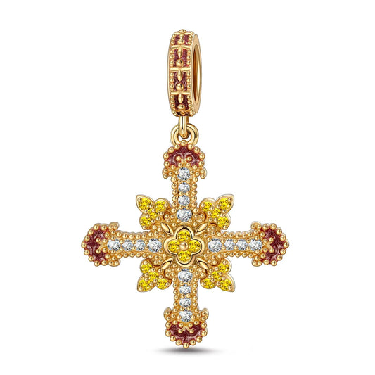 gona- Sacred Cross Tarnish-resistant Silver Charms With Enamel In 14K Gold Plated
