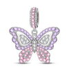 Lilac Butterfly Tarnish-resistant Silver Dangle Charms In White Gold Plated