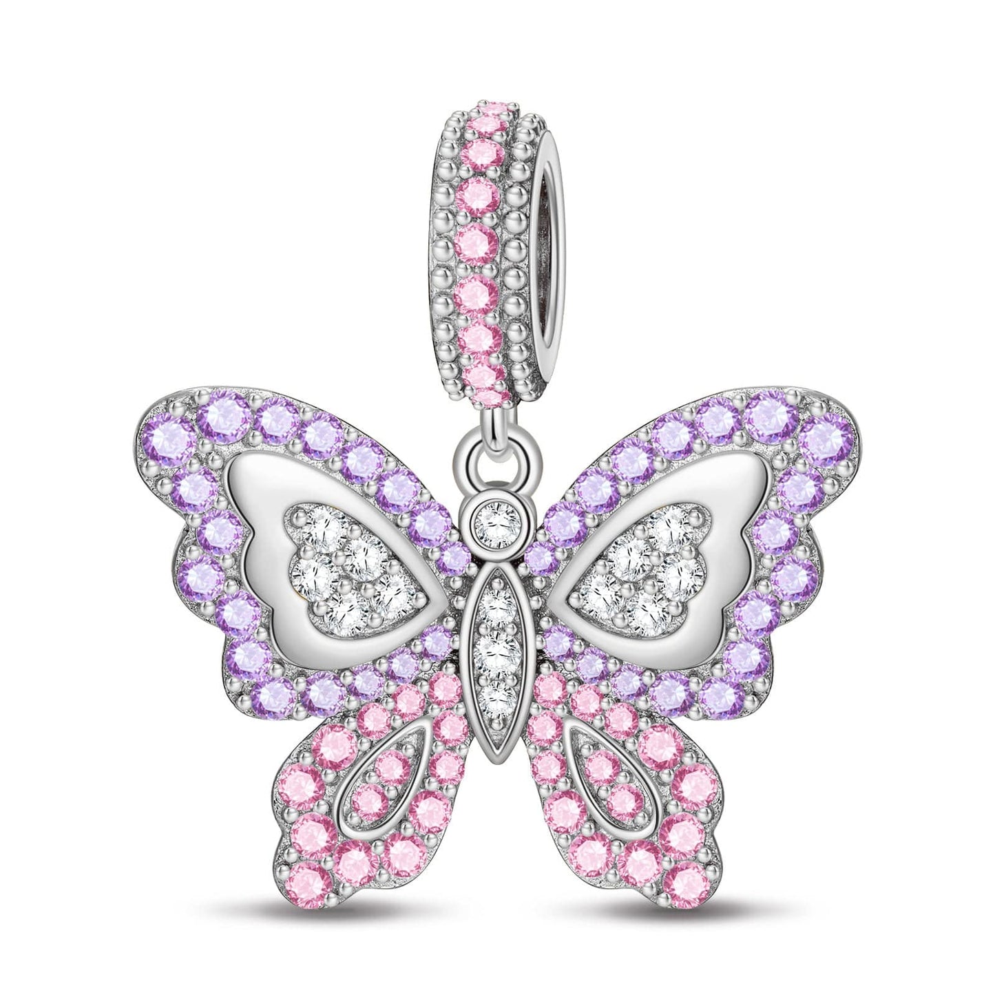 Lilac Butterfly Tarnish-resistant Silver Dangle Charms In White Gold Plated