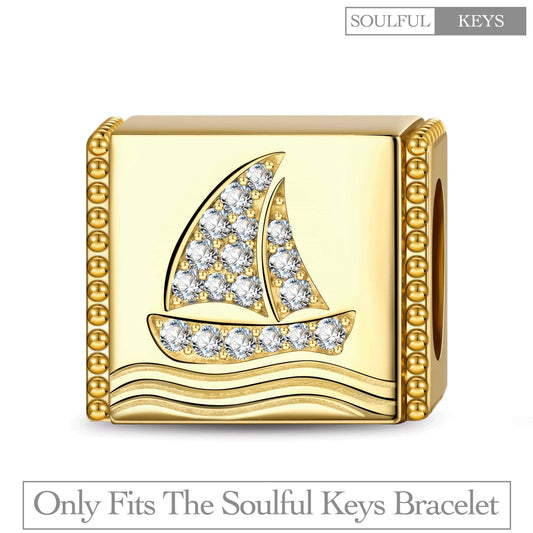 gona- Seafaring Sailboat Tarnish-resistant Silver Rectangular Charms In 14K Gold Plated