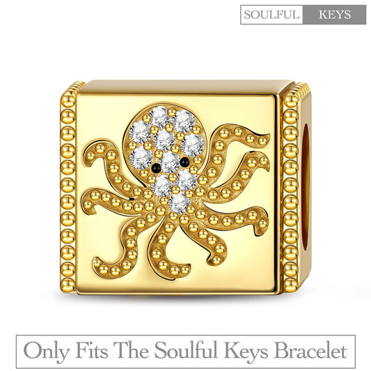 gona- Elusive Octopus Tarnish-resistant Silver Rectangular Charms In 14K Gold Plated