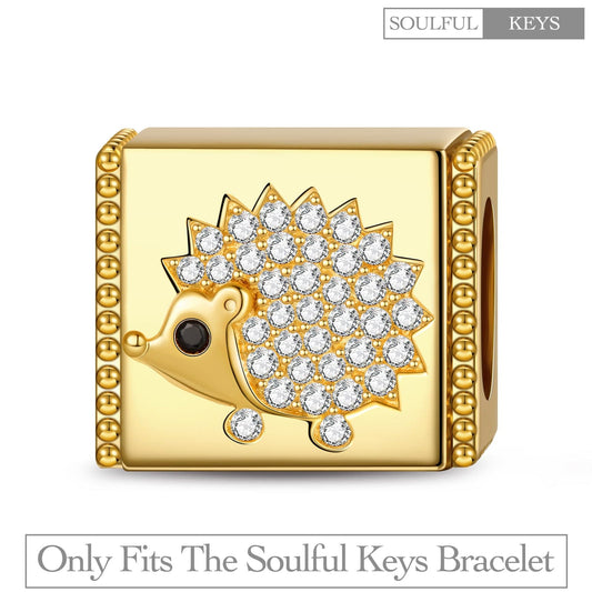 gona- Playful Hedgehog Tarnish-resistant Silver Rectangular Charms In 14K Gold Plated