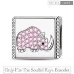 Majestic Rhinoceros Tarnish-resistant Silver Rectangular Charms In White Gold Plated