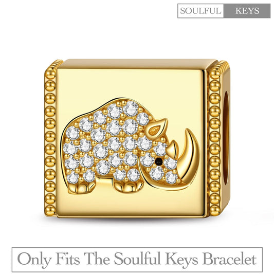 gona- Majestic Rhinoceros Tarnish-resistant Silver Rectangular Charms In 14K Gold Plated