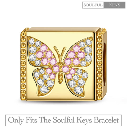 gona- Fluttering Butterfly Tarnish-resistant Silver Rectangular Charms In 14K Gold Plated