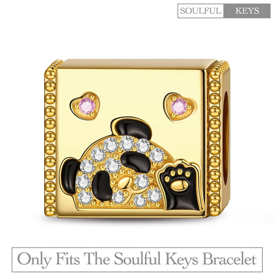gona- Endearing Panda Tarnish-resistant Silver Rectangular Charms With Enamel In 14K Gold Plated