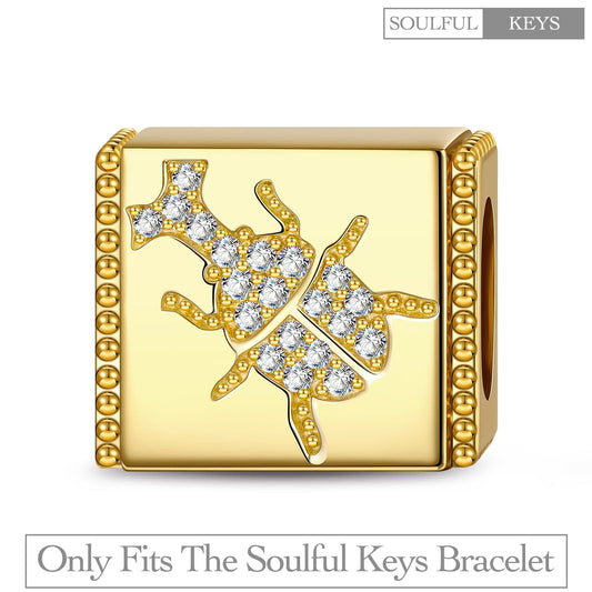 gona- Vibrant Longhorn Beetle Tarnish-resistant Silver Rectangular Charms In 14K Gold Plated