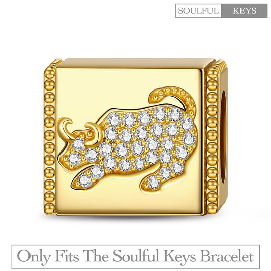 gona- Powerful Bull Tarnish-resistant Silver Rectangular Charms In 14K Gold Plated
