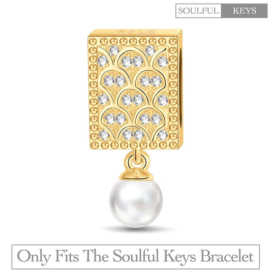 gona- Mermaid's Pearls Tarnish-resistant Silver Rectangular Dangle Charms In 14K Gold Plated