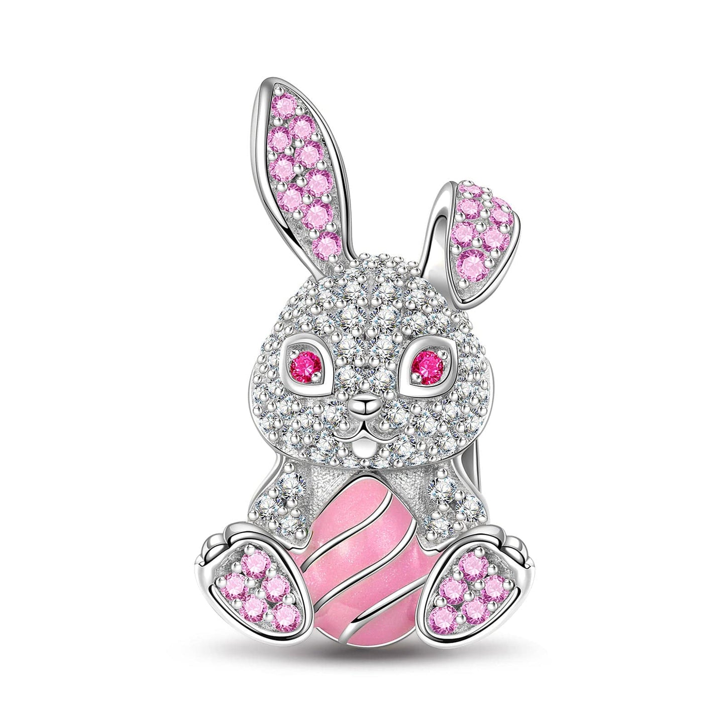 Shining Easter Bunny Tarnish-resistant Silver Charms With Enamel In White Gold Plated
