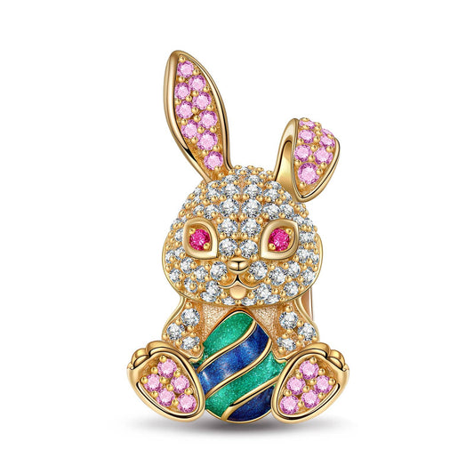 gona- Shining Easter Bunny Tarnish-resistant Silver Charms With Enamel In 14K Gold Plated
