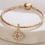 Quatrefoil Rose January Birthstone Tarnish-resistant Silver Dangle Charms In 14K Gold Plated