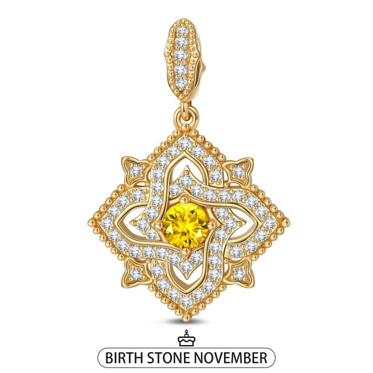 gona- Quatrefoil Rose November Birthstone Tarnish-resistant Silver Dangle Charms In 14K Gold Plated