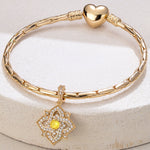 Quatrefoil Rose November Birthstone Tarnish-resistant Silver Dangle Charms In 14K Gold Plated