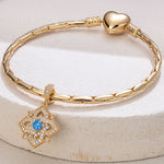 Quatrefoil Rose December Birthstone Tarnish-resistant Silver Dangle Charms In 14K Gold Plated