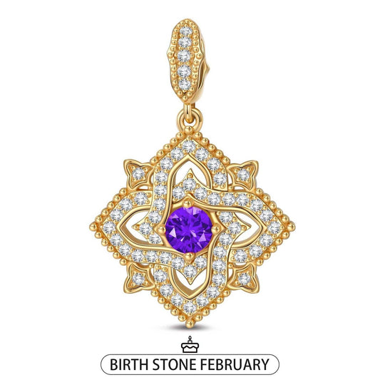 gona- Quatrefoil Rose February Birthstone Tarnish-resistant Silver Dangle Charms In 14K Gold Plated