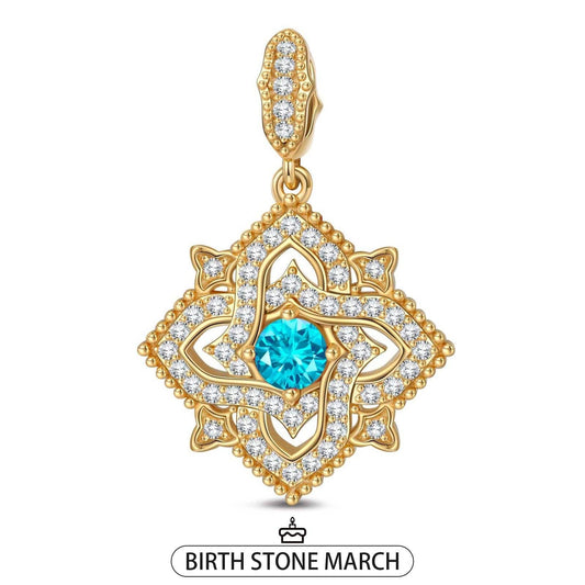 gona- Quatrefoil Rose March Birthstone Tarnish-resistant Silver Dangle Charms In 14K Gold Plated