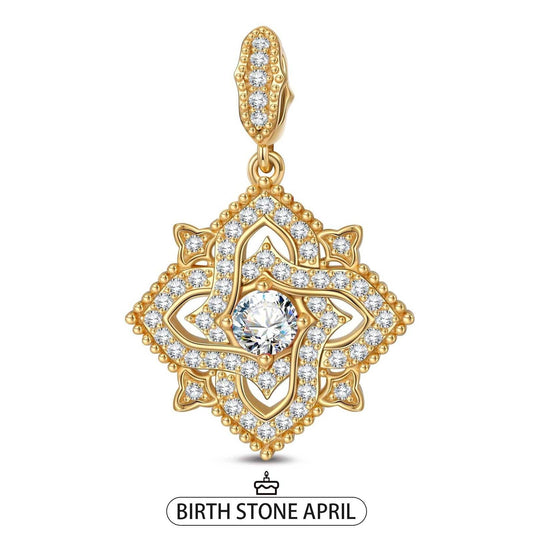 gona- Quatrefoil Rose April Birthstone Tarnish-resistant Silver Dangle Charms In 14K Gold Plated