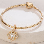 Quatrefoil Rose April Birthstone Tarnish-resistant Silver Dangle Charms In 14K Gold Plated