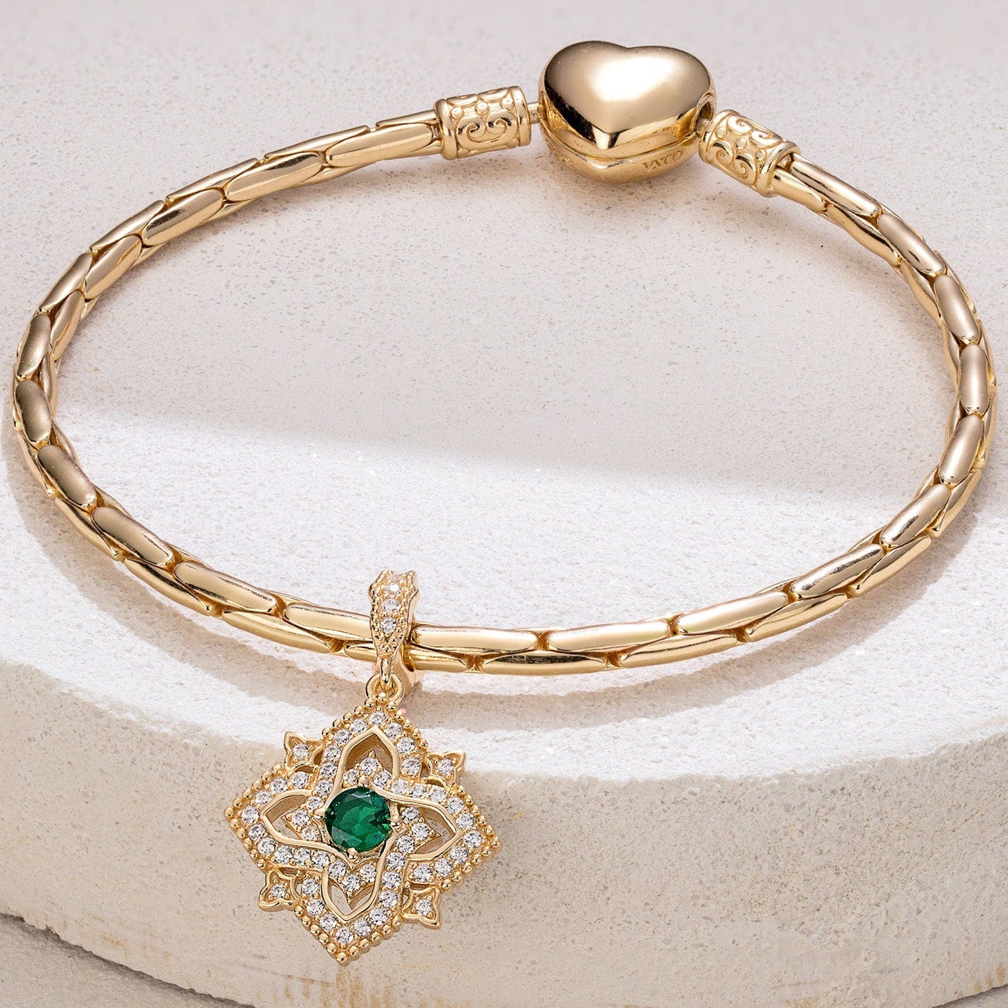Quatrefoil Rose May Birthstone Tarnish-resistant Silver Dangle Charms In 14K Gold Plated