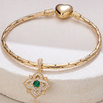Quatrefoil Rose May Birthstone Tarnish-resistant Silver Dangle Charms In 14K Gold Plated