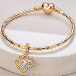 Quatrefoil Rose Moonstone June Birthstone Tarnish-resistant Silver Dangle Charms In 14K Gold Plated