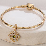 Quatrefoil Rose August Birthstone Tarnish-resistant Silver Dangle Charms In 14K Gold Plated