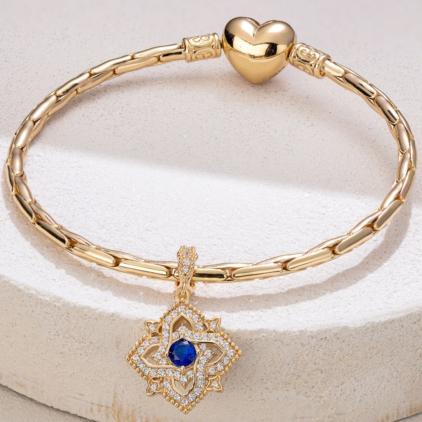 Quatrefoil Rose September Birthstone Tarnish-resistant Silver Dangle Charms In 14K Gold Plated