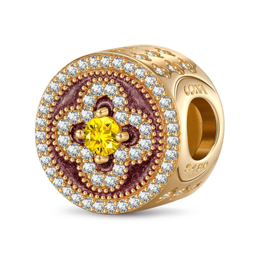 gona- Red Clover Tarnish-resistant Silver Charms With Enamel In 14K Gold Plated