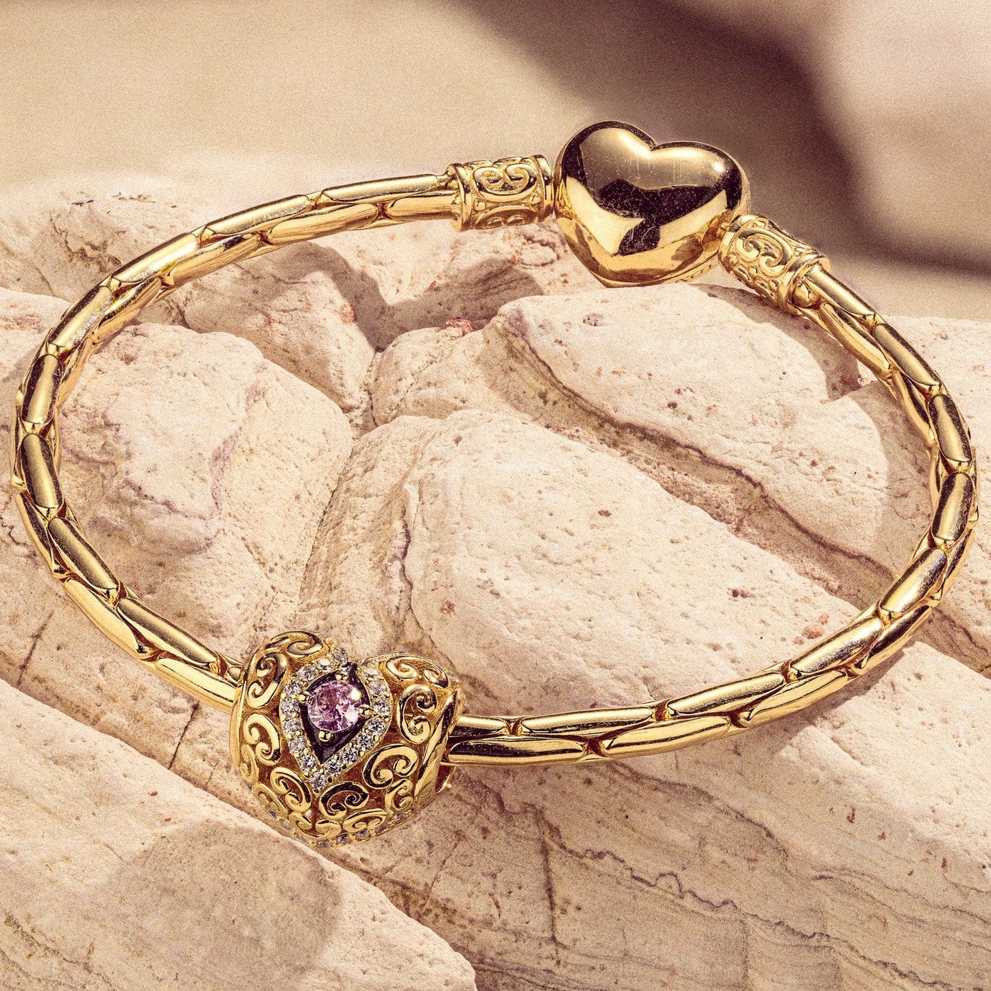 Heart of Grace October Birthstone Tarnish-resistant Silver Charms With Enamel In 14K Gold Plated
