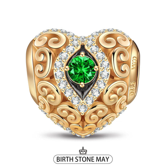 gona- Heart of Grace May Birthstone Tarnish-resistant Silver Charms With Enamel In 14K Gold Plated