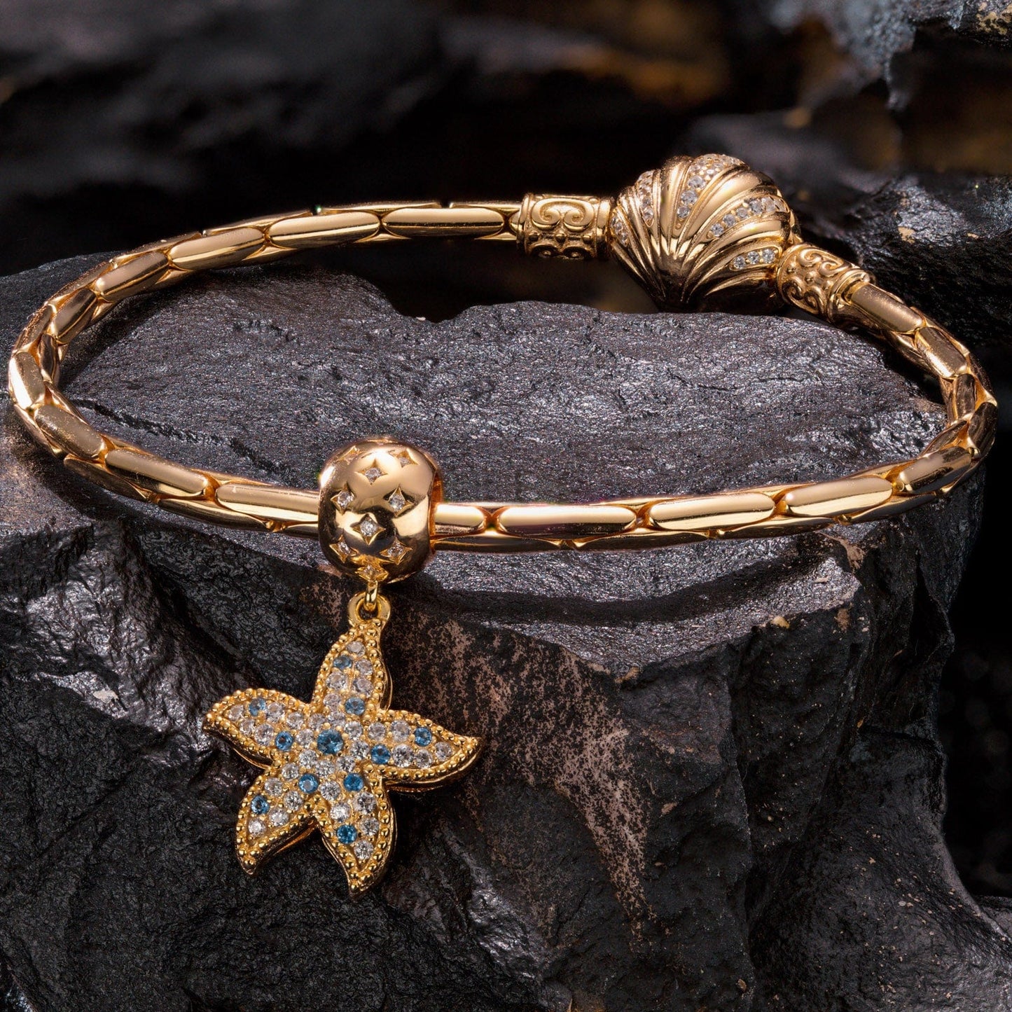 Vibrant Starfish Tarnish-resistant Silver Dangle Charms In 14K Gold Plated