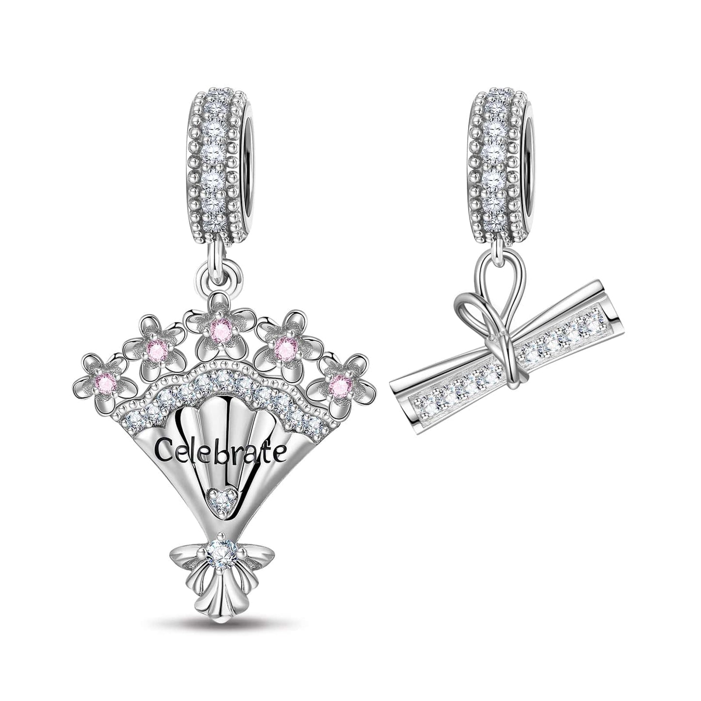 Graduation Bouquet Tarnish-resistant Silver Dangle Charms In White Gold Plated