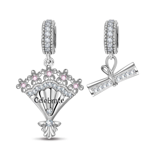gona- Graduation Bouquet Tarnish-resistant Silver Dangle Charms In White Gold Plated