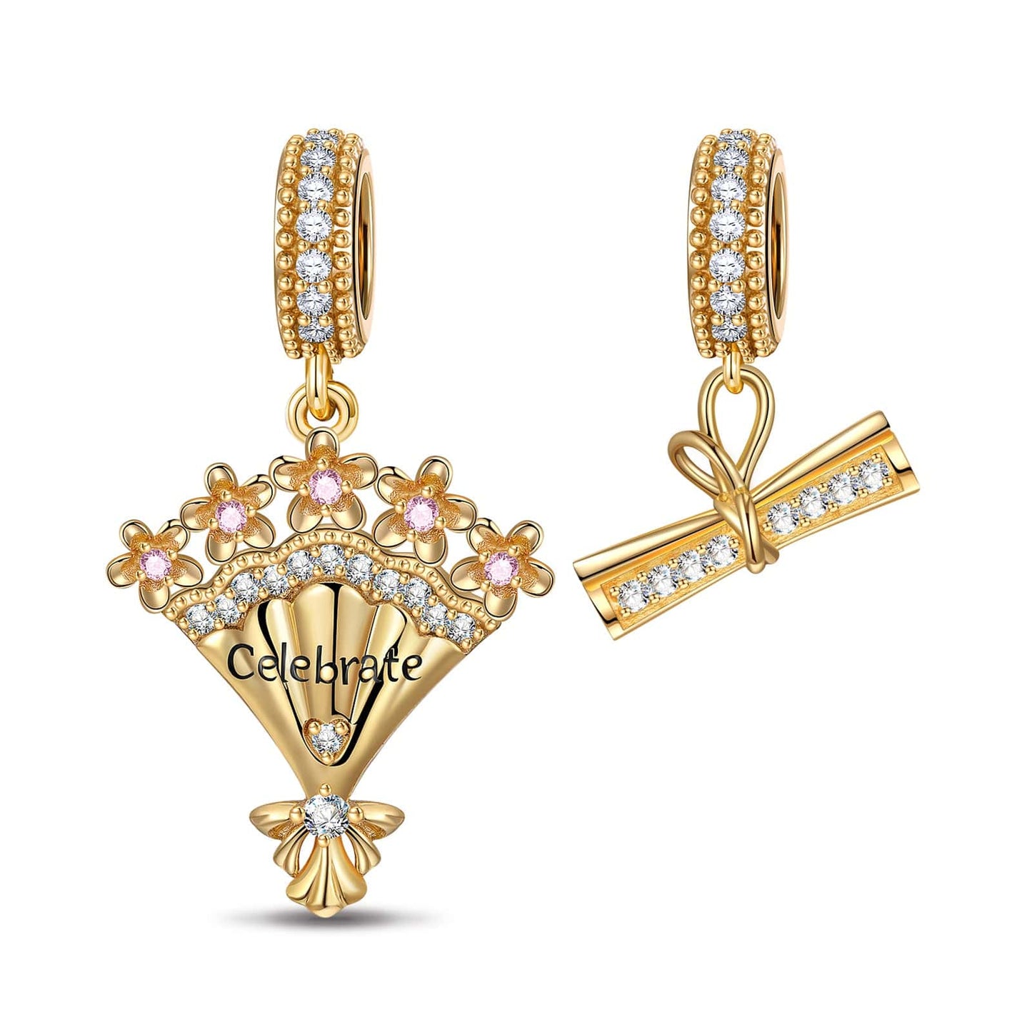 Graduation Bouquet Tarnish-resistant Silver Dangle Charms In 14K Gold Plated