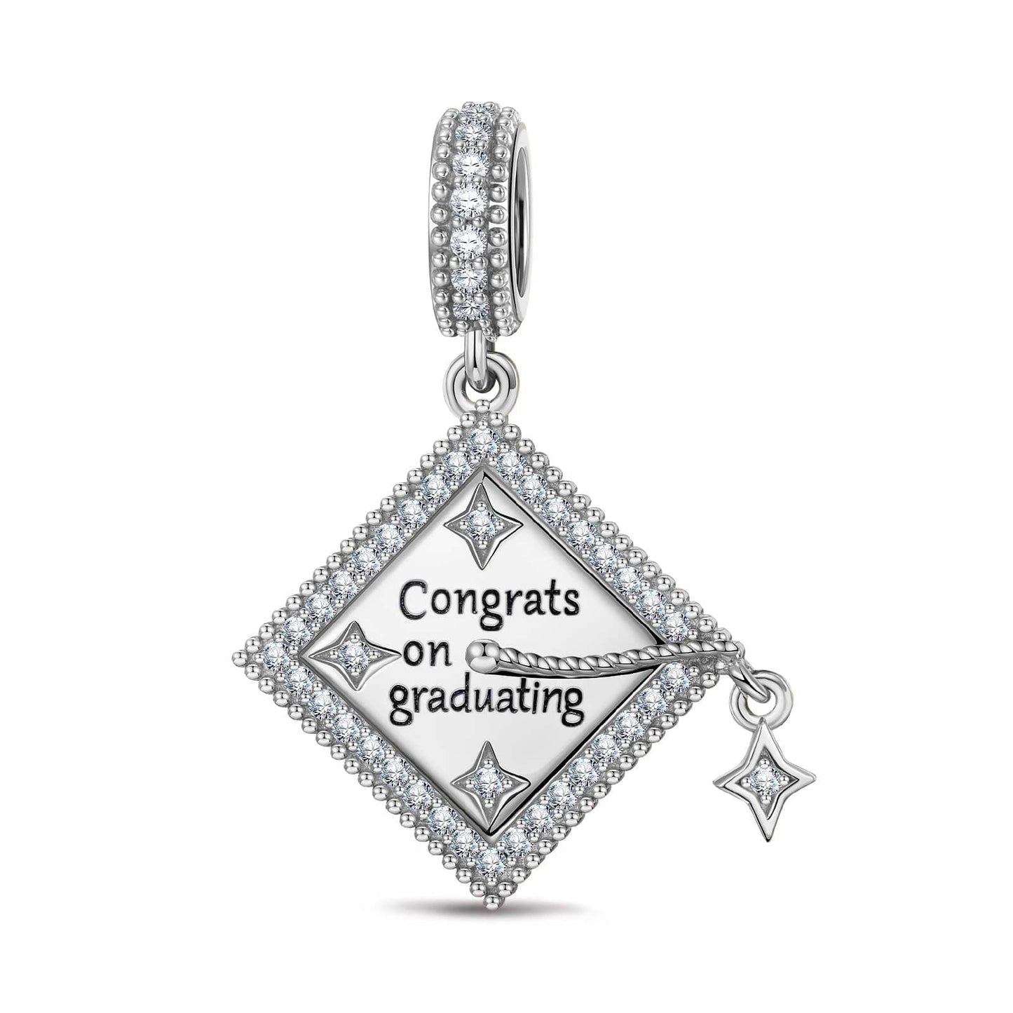 Customizable Engraving Congrats on Graduating Tarnish-resistant Silver Dangle Charms In White Gold Plated