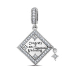 Customizable Engraving Congrats on Graduating Tarnish-resistant Silver Dangle Charms In White Gold Plated