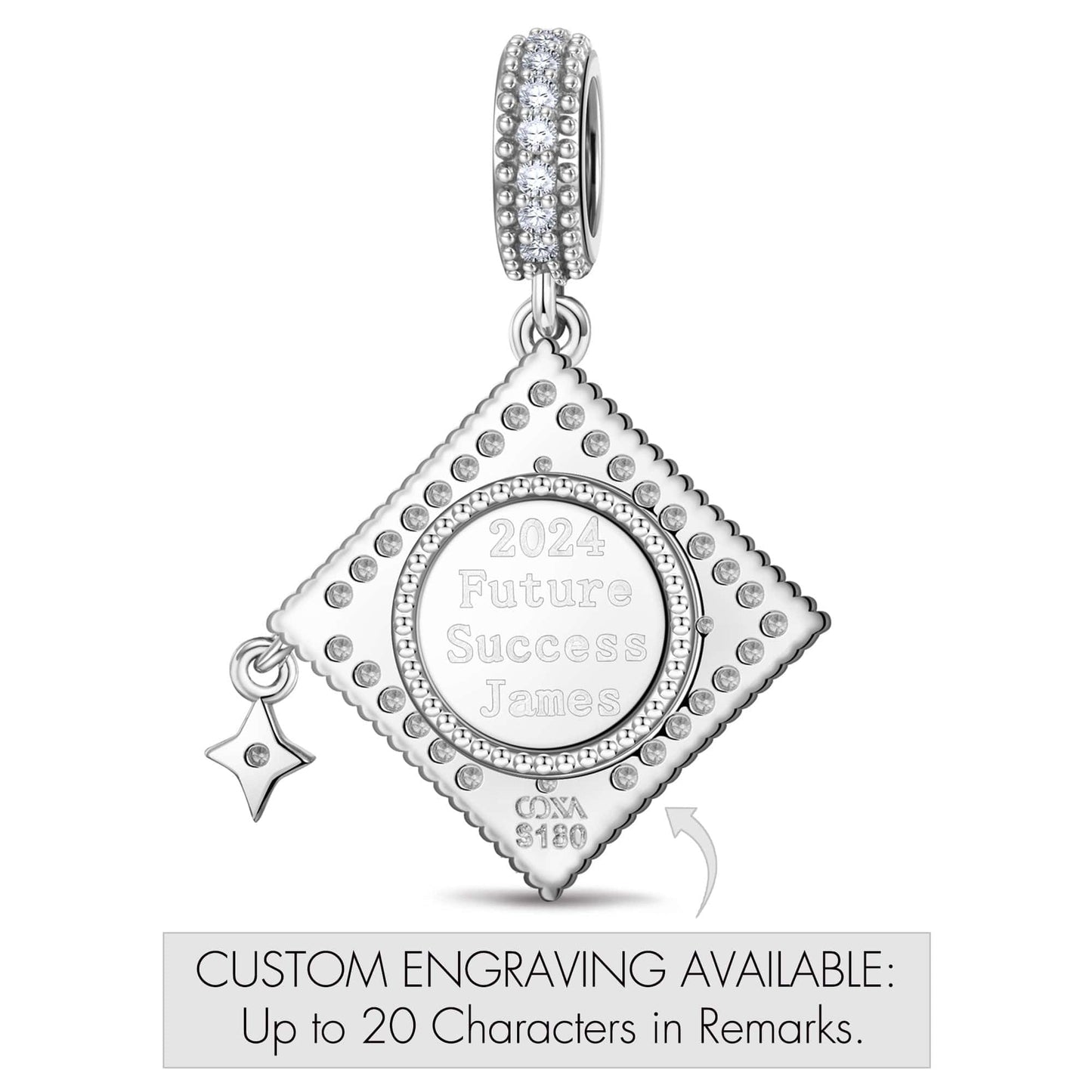 Customizable Engraving Congrats on Graduating Tarnish-resistant Silver Dangle Charms In White Gold Plated