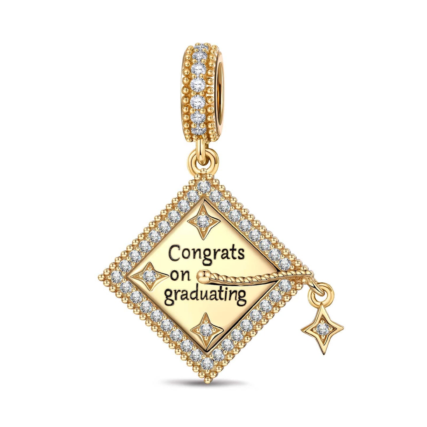 Customizable Engraving Congrats on Graduating Tarnish-resistant Silver Dangle Charms In 14K Gold Plated