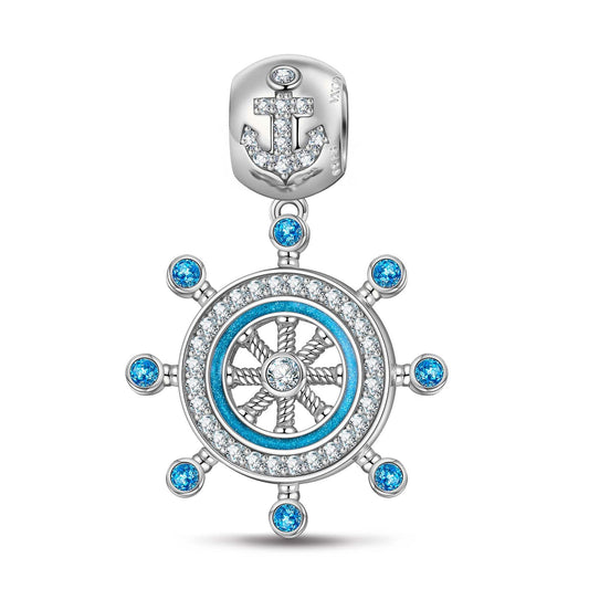 gona- Rudder and Anchor Tarnish-resistant Silver Dangle Charms With Enamel In White Gold Plated