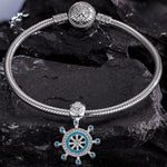 Rudder and Anchor Tarnish-resistant Silver Dangle Charms With Enamel In White Gold Plated