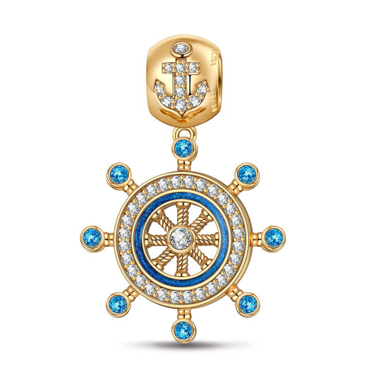 gona- Rudder and Anchor Tarnish-resistant Silver Dangle Charms With Enamel In 14K Gold Plated