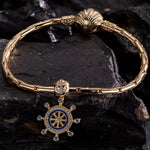 Rudder and Anchor Tarnish-resistant Silver Dangle Charms With Enamel In 14K Gold Plated