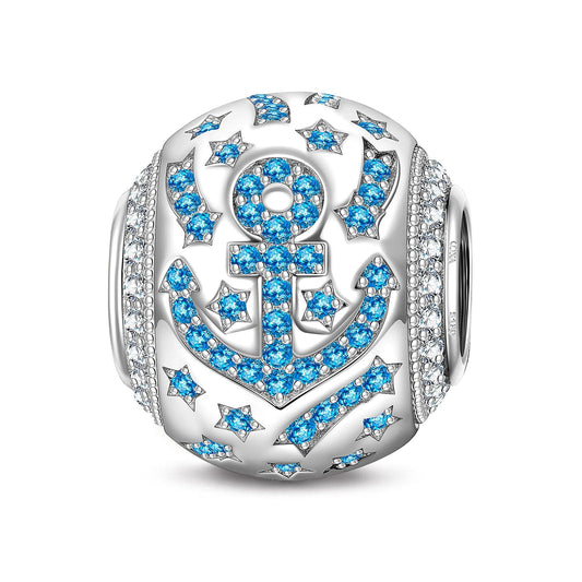 gona- Anchor and Stars Tarnish-resistant Silver Charms In White Gold Plated